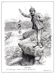 Lloyd George intenta ganar a la profesión médica para la aprobación de su Ley de Seguro Nacional, 1912 de Leonard Raven Hill